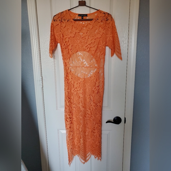 NWOT For Love & Lemons Orange Lace Midi Dress - Picture 9 of 9